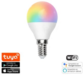 Lampadina Led Smart Tuya G45 E14 6W WiFi RGB + CCT luce regolabile e dimmerabile M LEDME