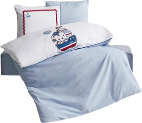 Set copripiumino e federa da bambini bianco/blu in cotone per culla con lenzuolo incluso/4 pezzi 100x150 cm Miniyo – Mijolnir