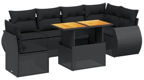 Set divani da giardino con cuscini 7pz nero polyrattan