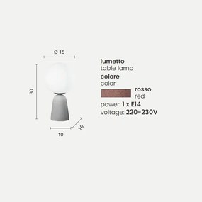 Lumetto da tavolo ROCK in cemento Rosso e vetro satinato 15x30 cm