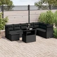 Set Divani da Giardino 9 pz con Cuscini Nero in Polyrattan 3266785