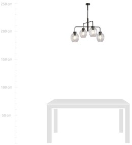 Lampadario Moderno 4 Luci Lukka In Accaio Nero E Vetro Trasparente