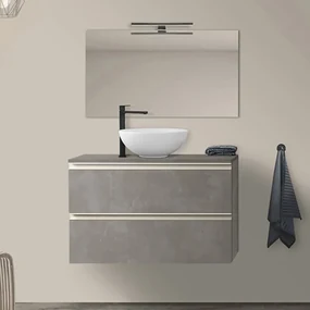 Arredo bagno sospeso 100 cm Master grigio effetto cemento con top e specchio