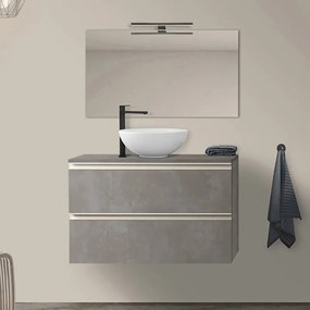 Arredo bagno sospeso 100 cm Master grigio effetto cemento con top e specchio