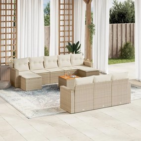 Set divani da giardino 11 pz con cuscini beige in polyrattan