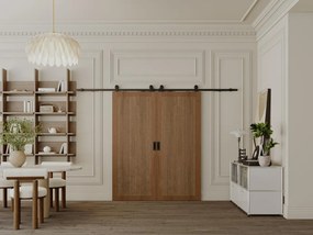 Porta scorrevole doppia con sistema esterno muro 2 x H205 x L93 cm in MDF e Legno Naturale scuro - SANDORA