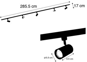 Sistema a binario moderno monofase con 5 faretti bronzo scuro - Jeana