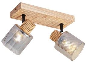 Faretto moderno in legno con vetro fumé 2 luci ruotabile e inclinabile - Gracy