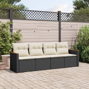 Set divani da giardino 4 pz con cuscini nero in polyrattan