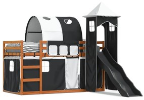 Letto A Castello Con Scivolo E Tende Bianco E Nero 80x200 Cm /
