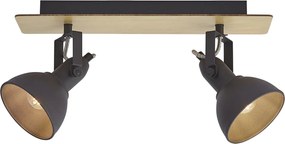 Faretto da soffitto nero con legno 2 luci ruotabile e inclinabile - Jakub