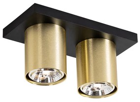 Faretto da soffitto moderno nero con oro 2 luci - Tubo