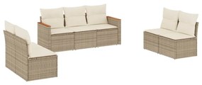 Set Divani da Giardino 7 pz con Cuscini Beige in Polyrattan