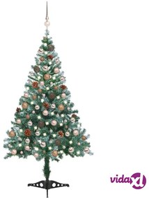vidaXL Albero di Natale Satinato Preiluminato Palline e Pigne 150 cm