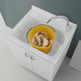 Mobile lavatoio 60x50 bianco con asse strofinatoio e kit scarico