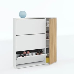 Scarpiera 3 Ribalte Doppia Profondità Con Anta Laterale 30 Paia Rovere Listato E Bianco