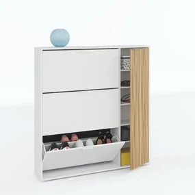 Scarpiera 3 Ribalte Doppia Profondità Con Anta Laterale 30 Paia Rovere Listato E Bianco