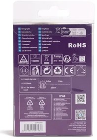 Aigostar -Catena LED natalizia da esterno 150xLED/8 funzioni 3xAA 15,3m IP44 bianco caldo