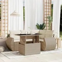 Set Divano da Giardino 5 pz con Cuscini Beige in Polyrattan 3268508