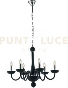 Lampadario alfiere nero e cromo 6 luci attacco e14 74x178cm