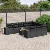 Set Divani da Giardino 11 pz con Cuscini in Polyrattan Nero 3257952