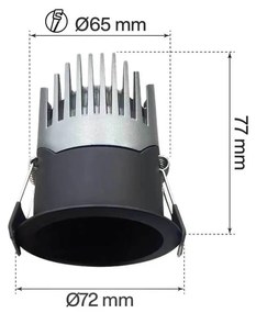 Faro LED da Incasso 10W Nero Ø65mm IP65 CCT UGR19 con driver Philips Colore Bianco Variabile CCT