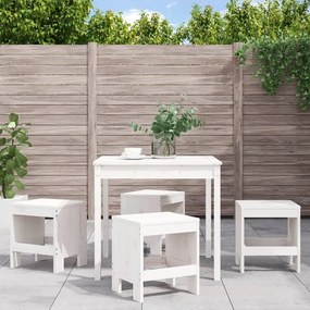 Set Da Pranzo Per Giardino 5pz Bianco İn Legno Massello Di Pino /