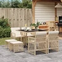 Set da Pranzo da Giardino 9 pz con Cuscini Beige in Polyrattan 3210778