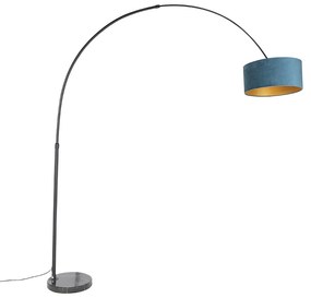 Lampada ad arco nero paralume in velluto blu con oro 50 cm - XXL