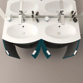 Mobile sottolavabo e lavabo Onda per doppia vasca blu petrolio L 138 x H 70 x P 51 cm