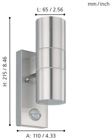Eglo 32898 - Applique a LED  da esterno con sensore RIGA 5 2xGU10/3W/230V IP44