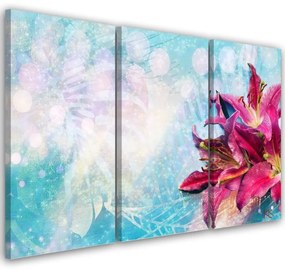 Quadro su tela 3  pannelli, Fiori rosa su uno sfondo blu  Dimensioni 120x80