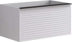 Cassettiera Pixel con 2 cassetti frontale stripes laccato opaco bianco e maniglia alluminio nero opaco L80 x H40 x P45,5cm