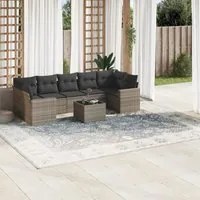 Set Divano da Giardino 8 pz con Cuscini Grigio in Polyrattan 3251077