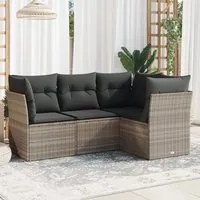 Set Divano da Giardino 4pz con Cuscini Grigio Chiaro Polyrattan 3249421