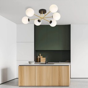 Lampadario Magnum Nero e Oro con 6 Sfere Satinate E14 da soffitto