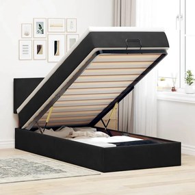 Struttura Letto Pouf Con Materasso Nero 90x190 Cm İn Velluto /