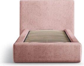Letto singolo imbottito rosa con contenitore con rete inclusa 90x200 cm Amy – Micadoni