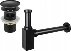 Mexen semisifone per lavabo quadrato con tappo clic-clac, con troppopieno, nero - 7992060-70