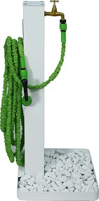 Fontana da Giardino con Rubinetto in Ottone e Base con Ciottoli 40x40x97 cm in Acciaio Bianco...