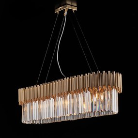 Lampadario Contemporaneo Ravel Metallo Oro E Cristallo 8 Luci E14