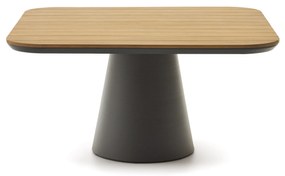 Kave Home - Tavolo da esterno Tudons in alluminio con finitura in grigio e teak FSC 100% 148 x 148 cm