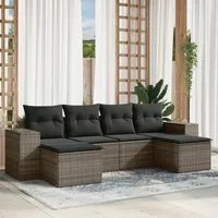 Set Divano da Giardino 6 pz con Cuscini Grigio in Polyrattan 3222919