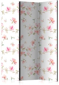 Paravento separè Magnolie fresche (3 parti) - delicati fiori rosa su sfondo bianco