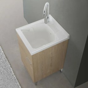 Mobile lavatoio 45x50 cm rovere con vasca in resina e asse lavapanni