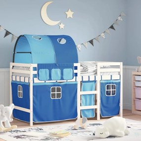 Letto A Soppalco Con Tunnel Bambini Blu 90x190cm Massello Pino /