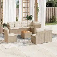 Set Divano da Giardino 9 pz con Cuscini Beige in Polyrattan 3256072