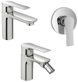 Set miscelatori lavabo bidet e doccia Flat con piletta click clack