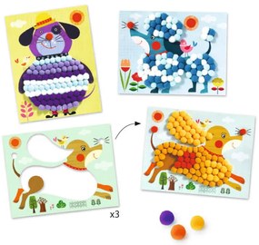 Gioco d'arte - collage di pompon - cani