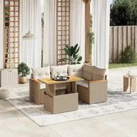 Set Divano da Giardino 5 pz con Cuscini Beige in Polyrattan 3273060